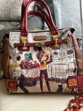 Nicole Lee !!! Illustrated Satchel Bag - Burgundy, Brown & Tan
Garden flower